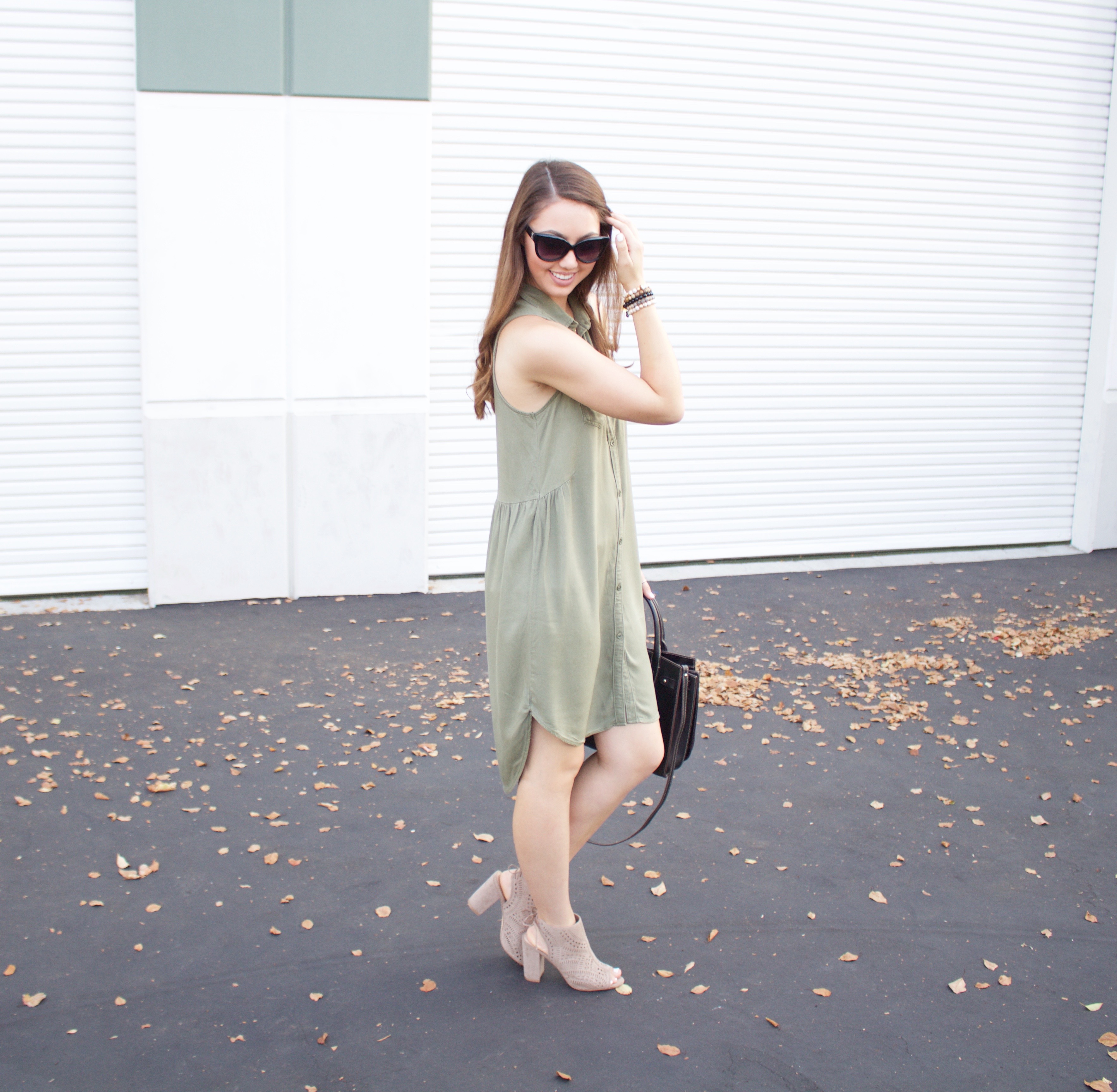 sleeveless olive green dress - my styled life