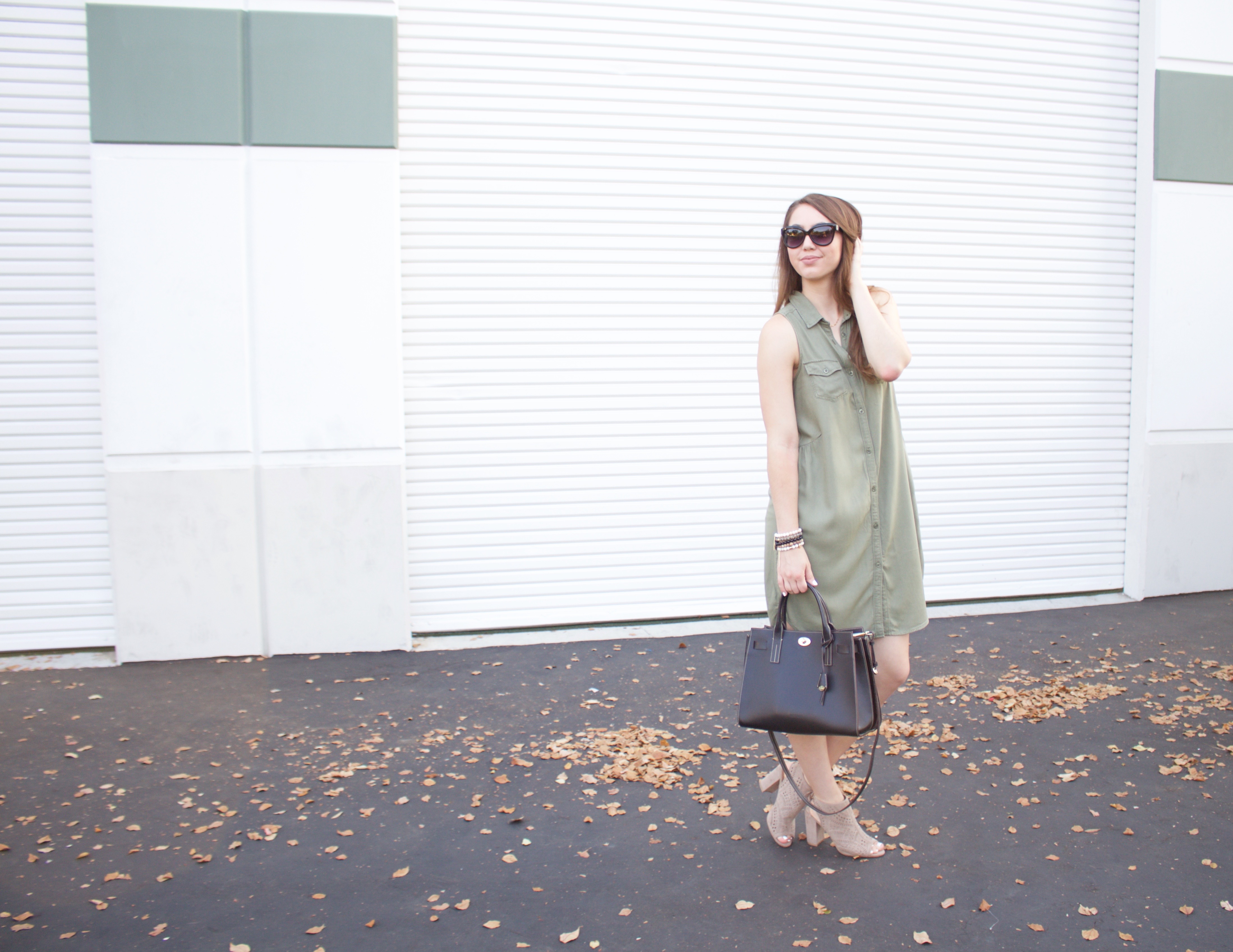 sleeveless olive green dress - my styled life