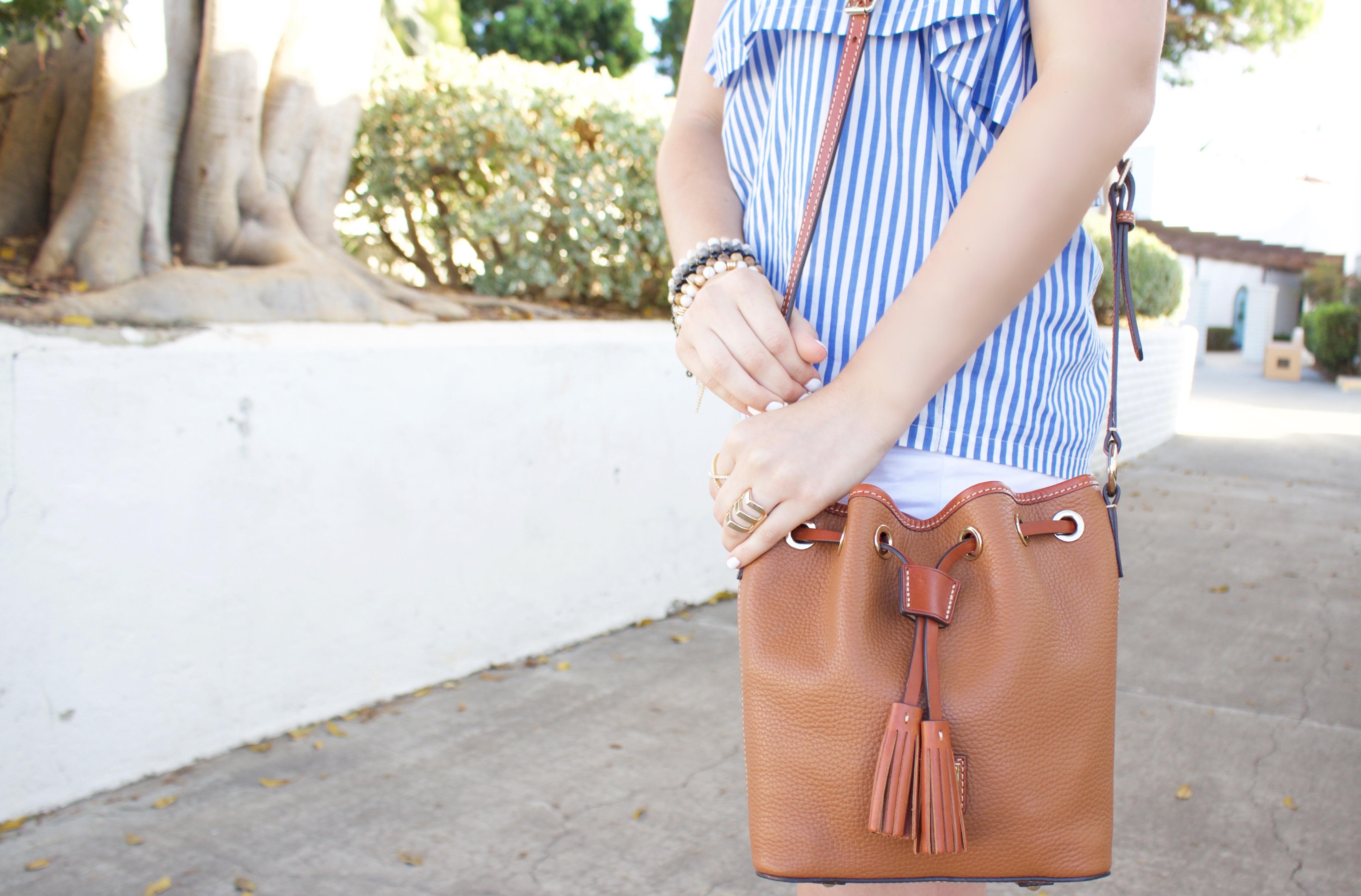 Pebble Kendall Crossbody - Blue and White Striped Strapless Top - My Styled Life