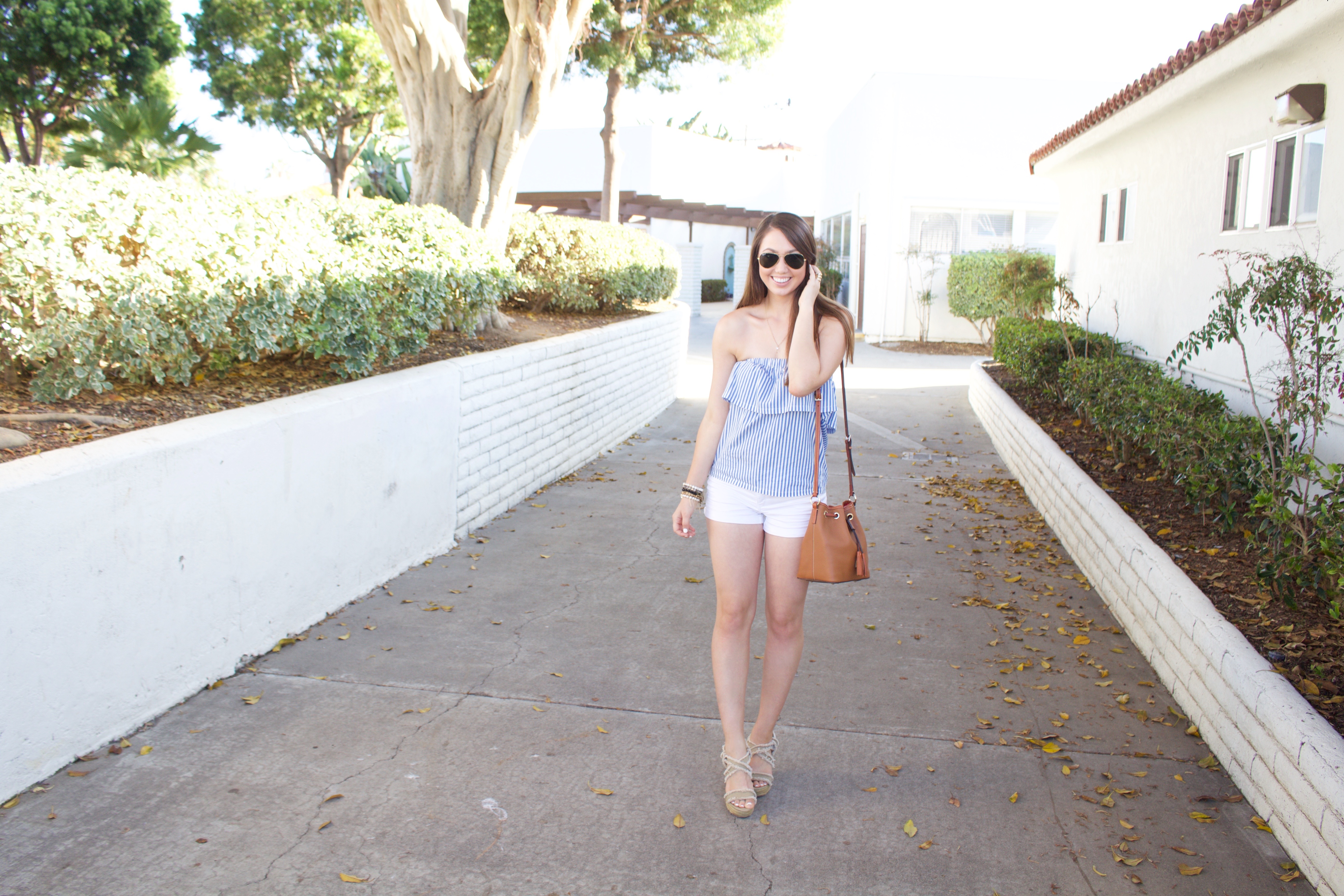 Summer outfit Strapless Top - Blue and White Striped Strapless Top - My Styled Life