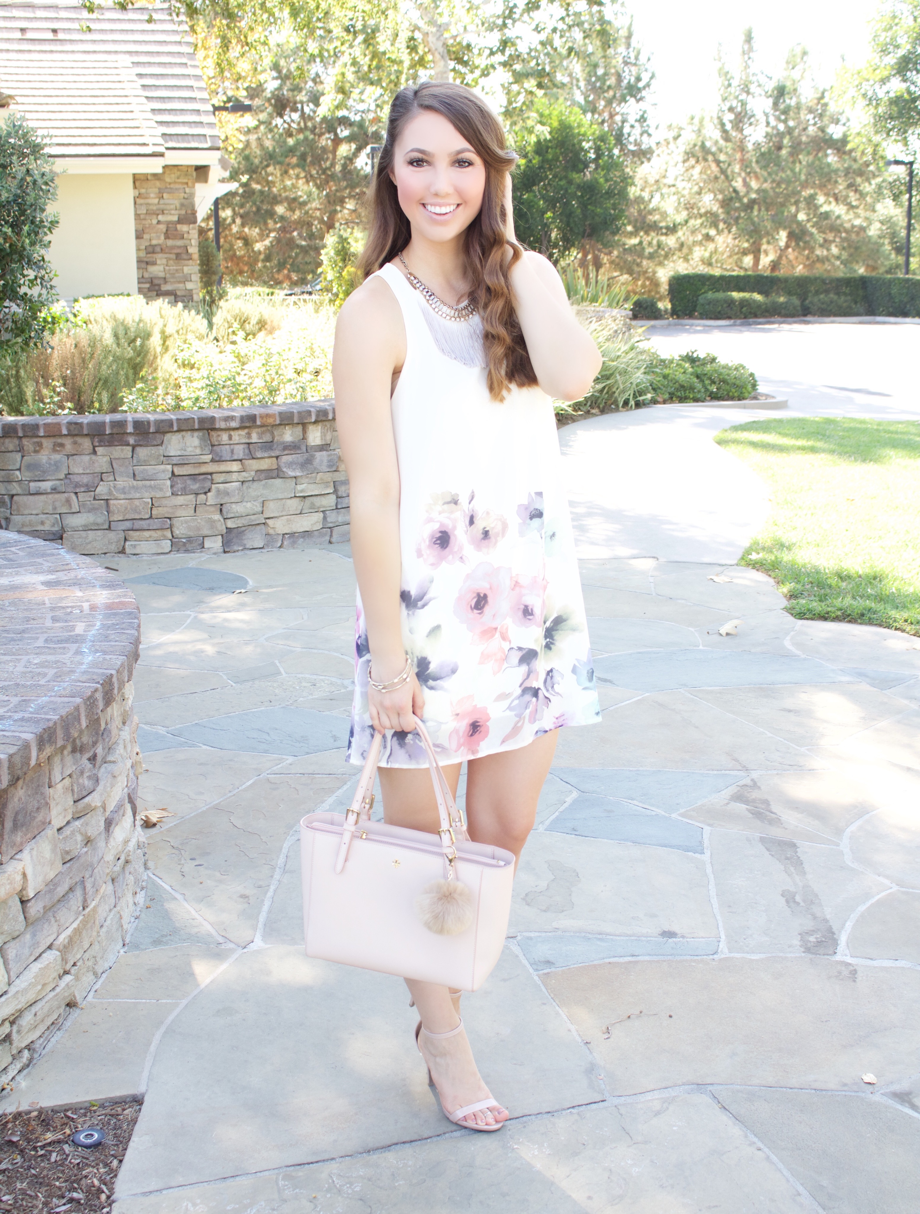 ivory floral watercolor dress - My Styled Life