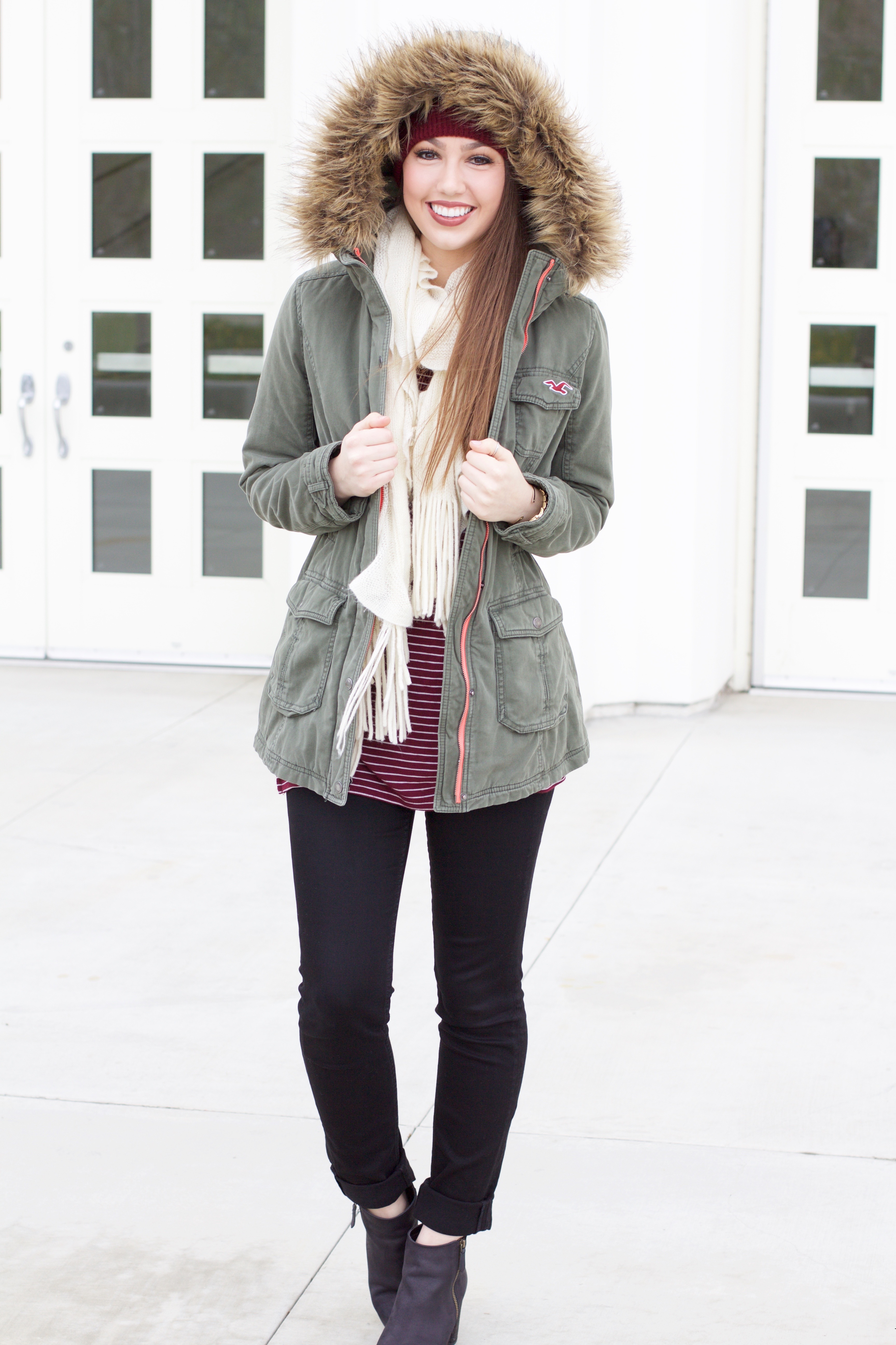 green army jacket with fur hood