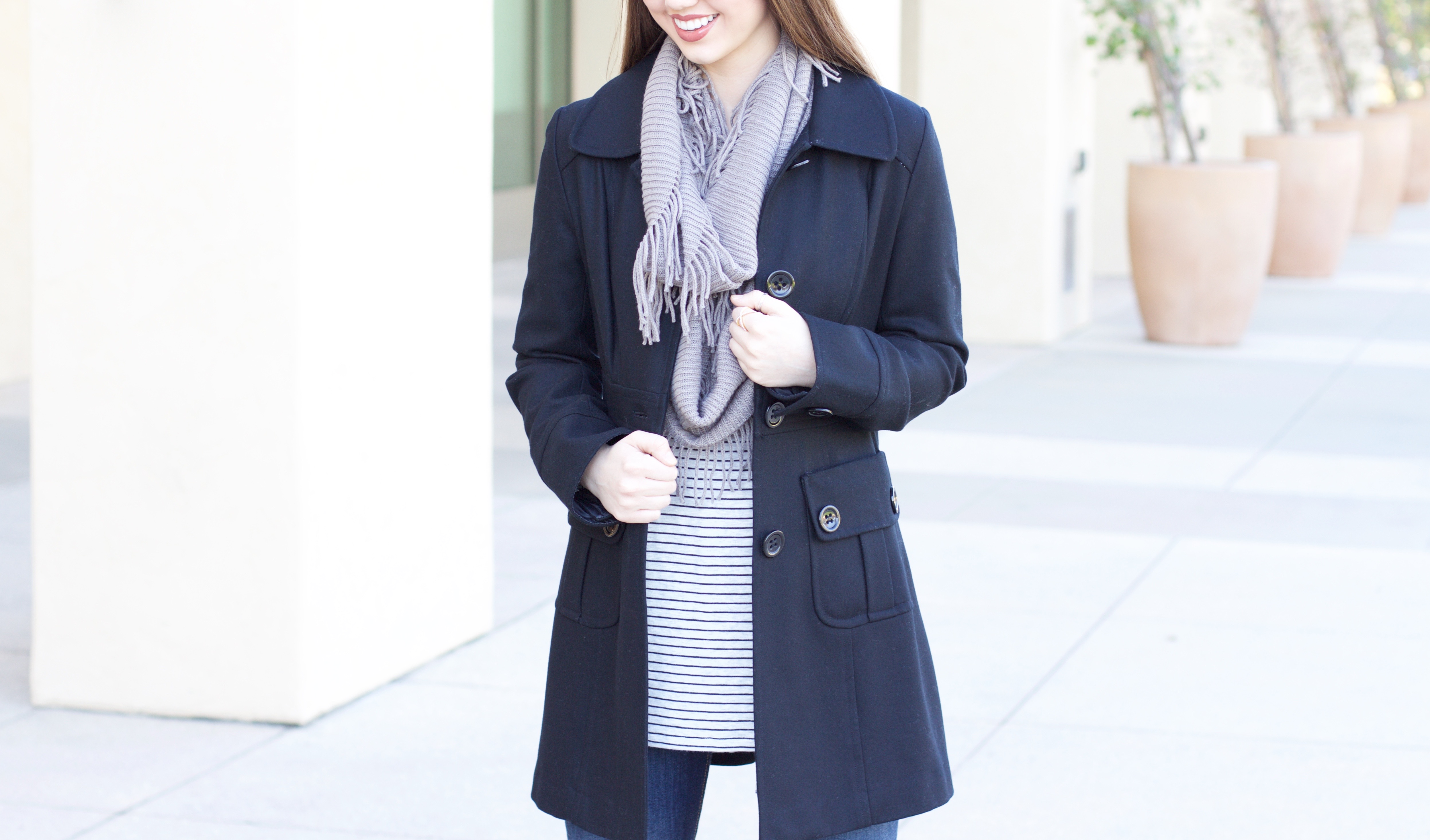 heather gray striped shirt