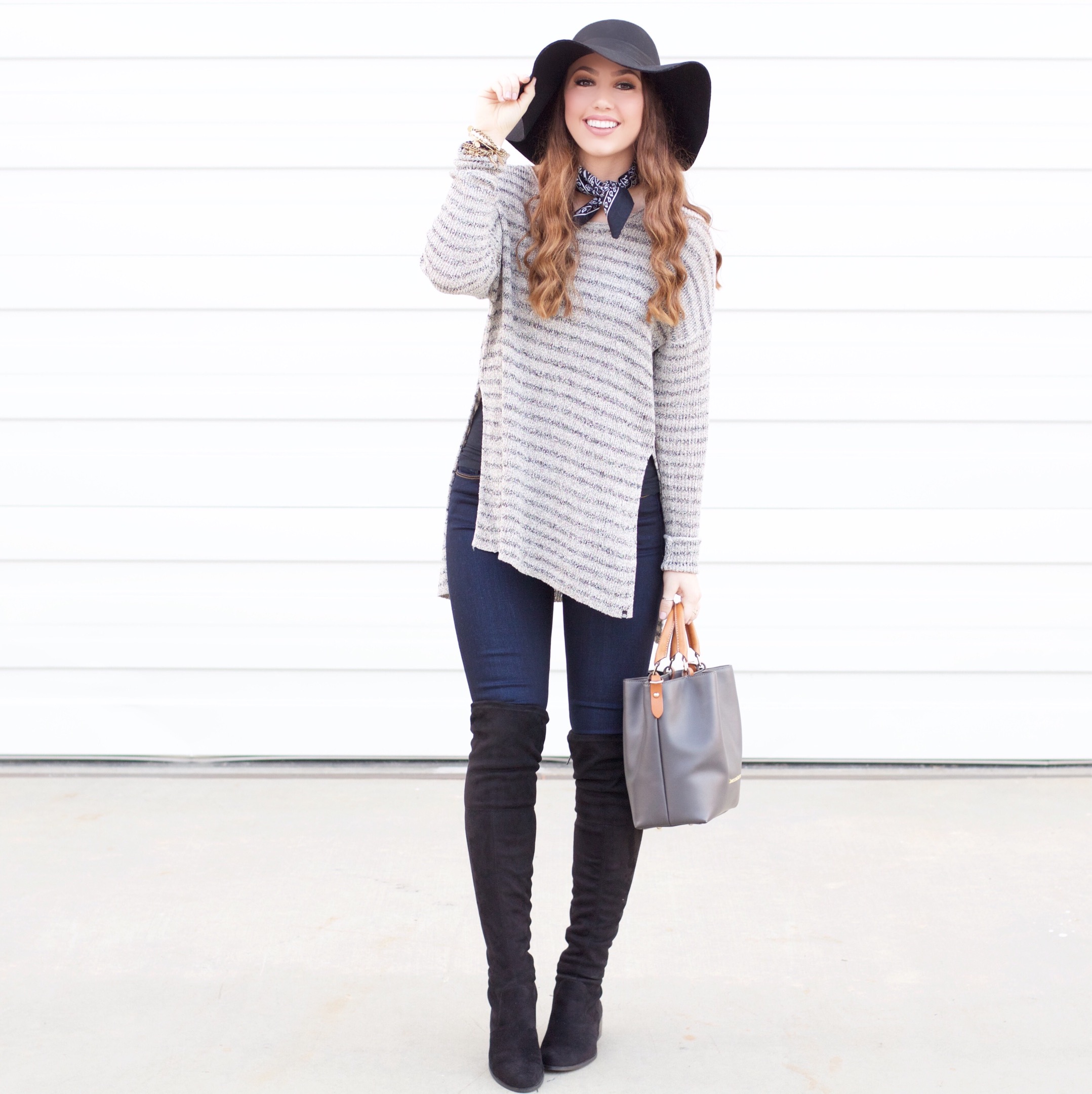 cute winter outfit w/ over the knee boots