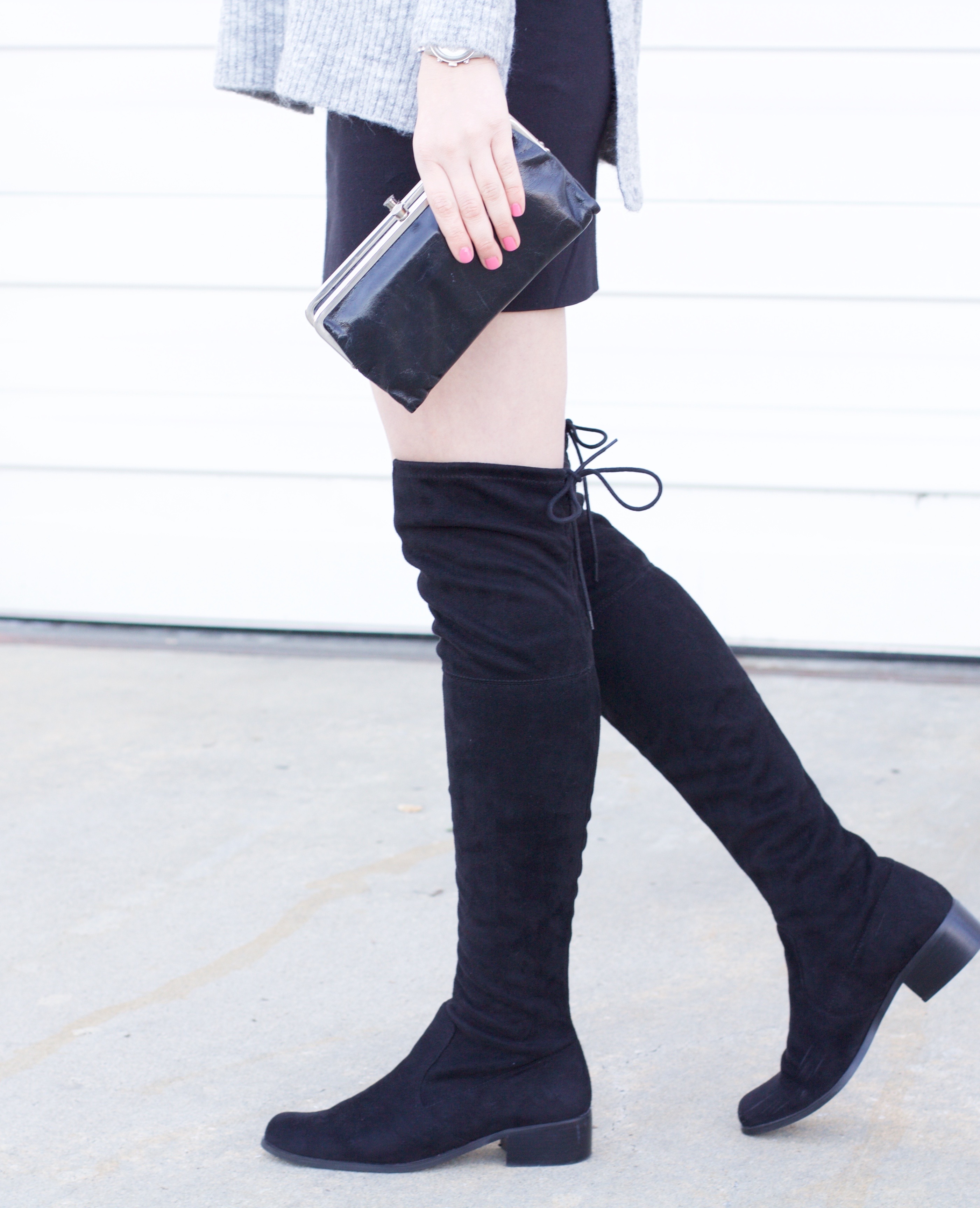 over the knee flat boots black