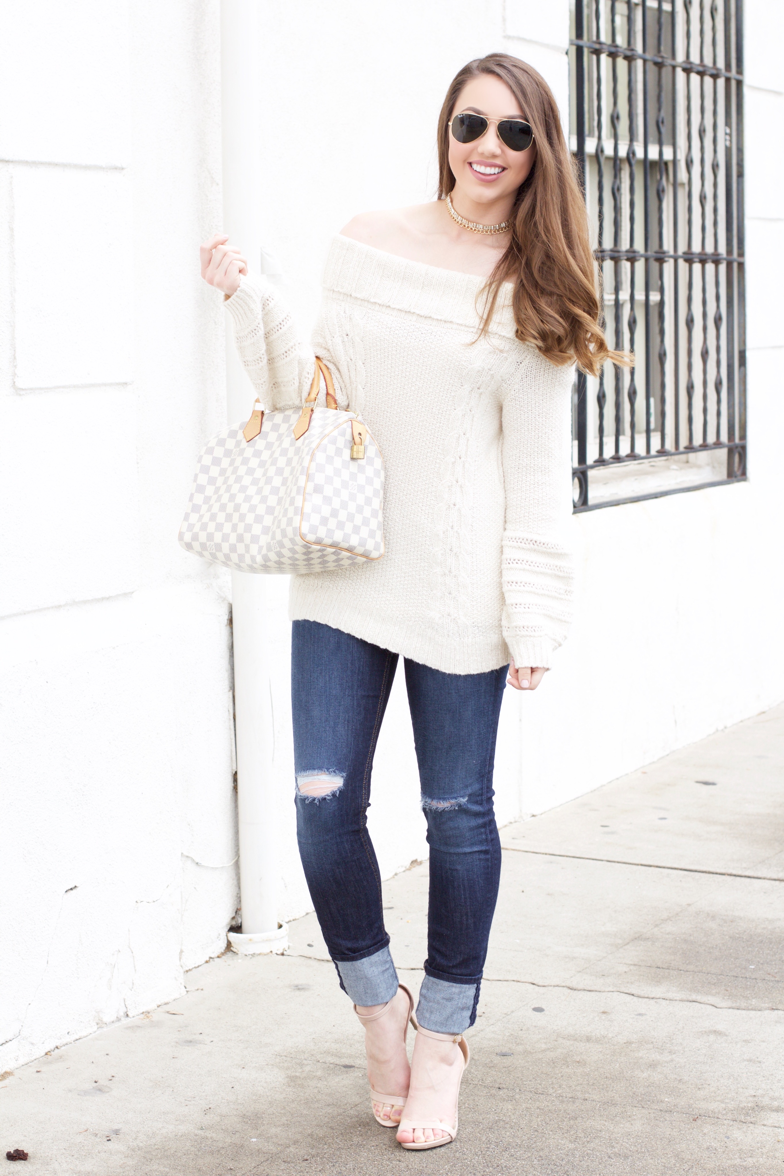 ivory off-the-shoulder sweater