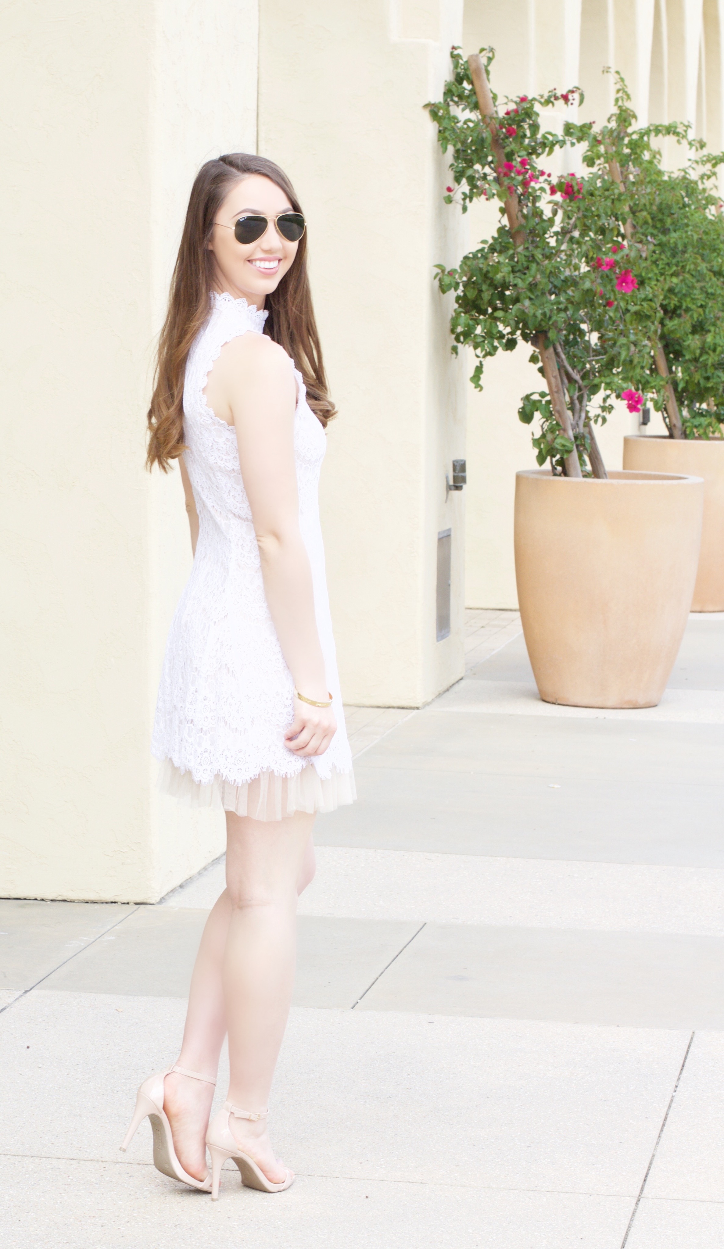 high neck white lace dress