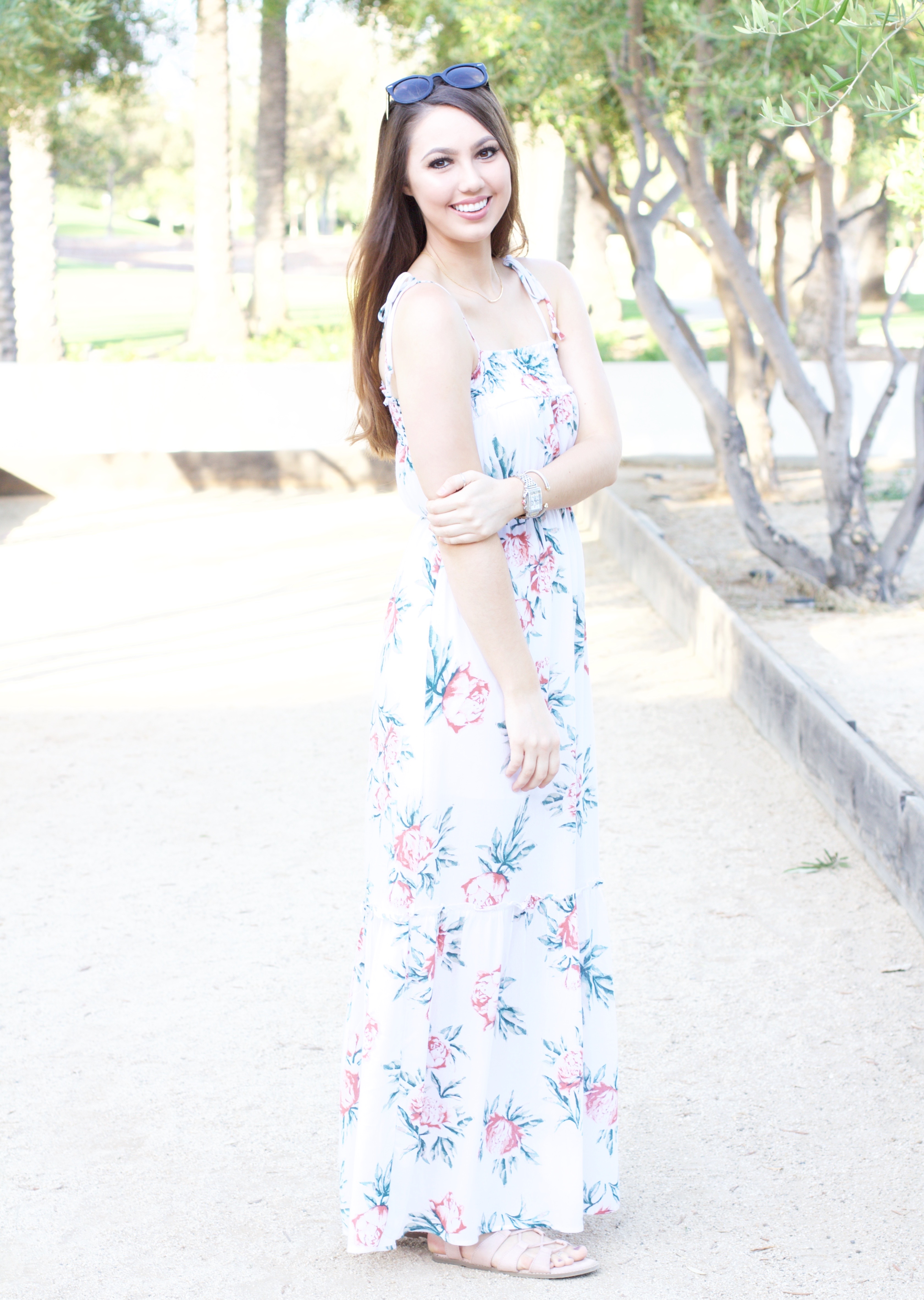 white floral maxi dress