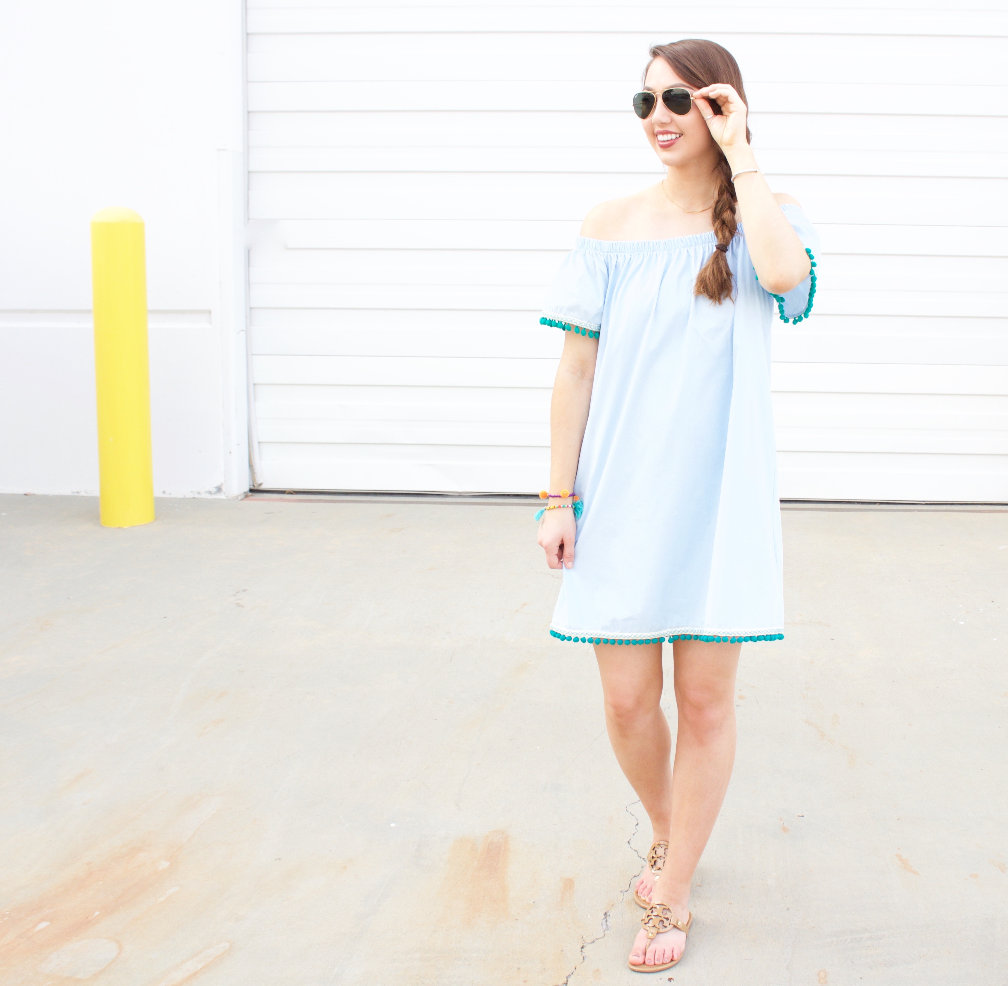 Off Shoulder Pom Pom Dress