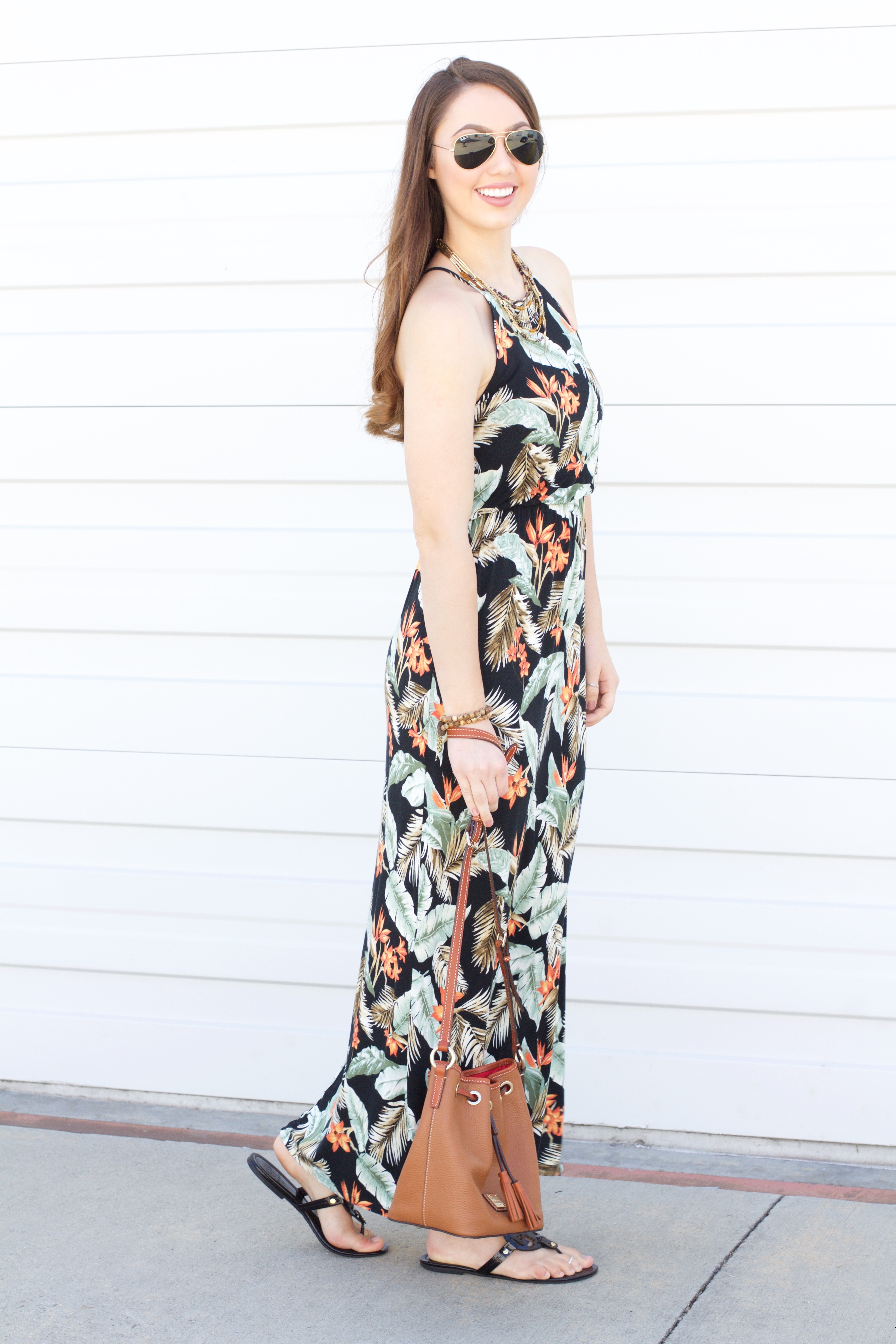 Hawaiian Print Halter Maxi Dress