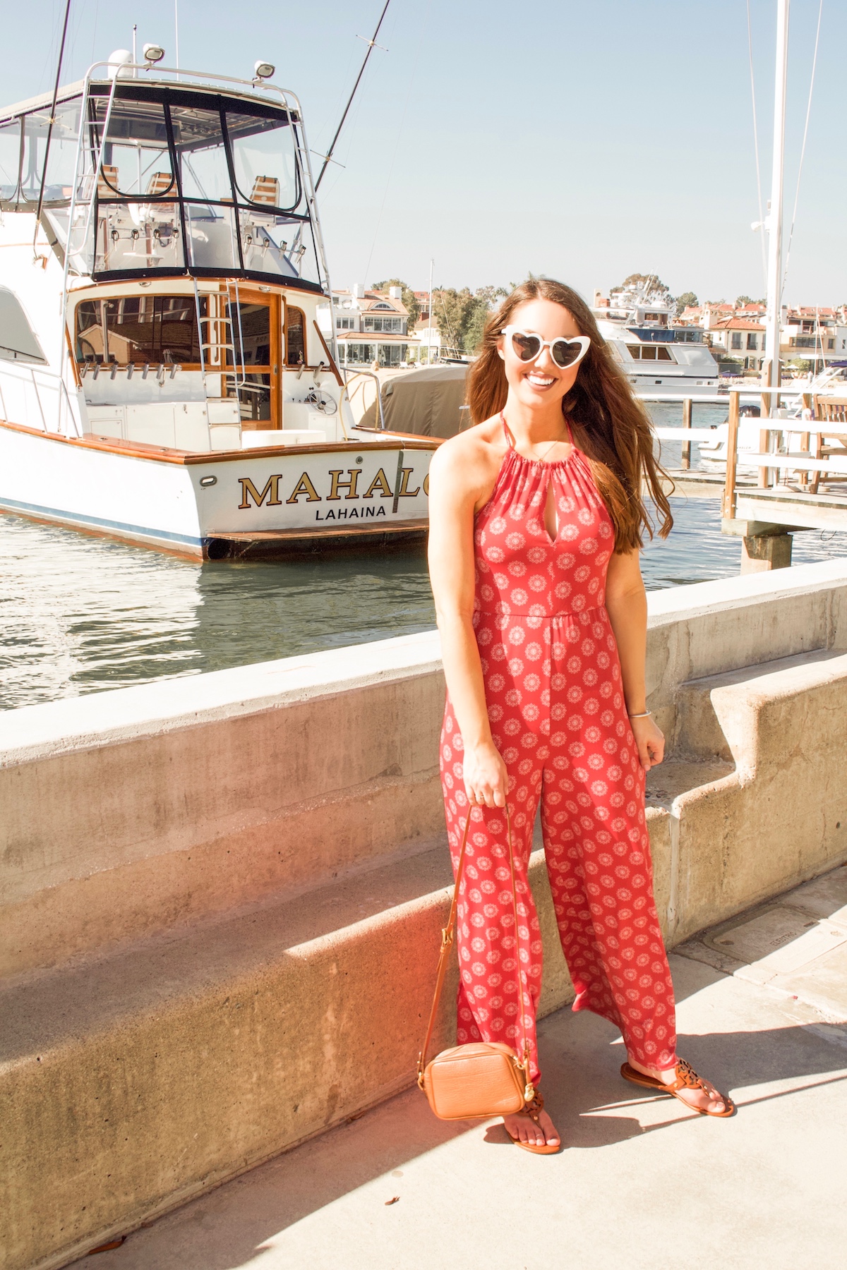 red halter jumpsuit