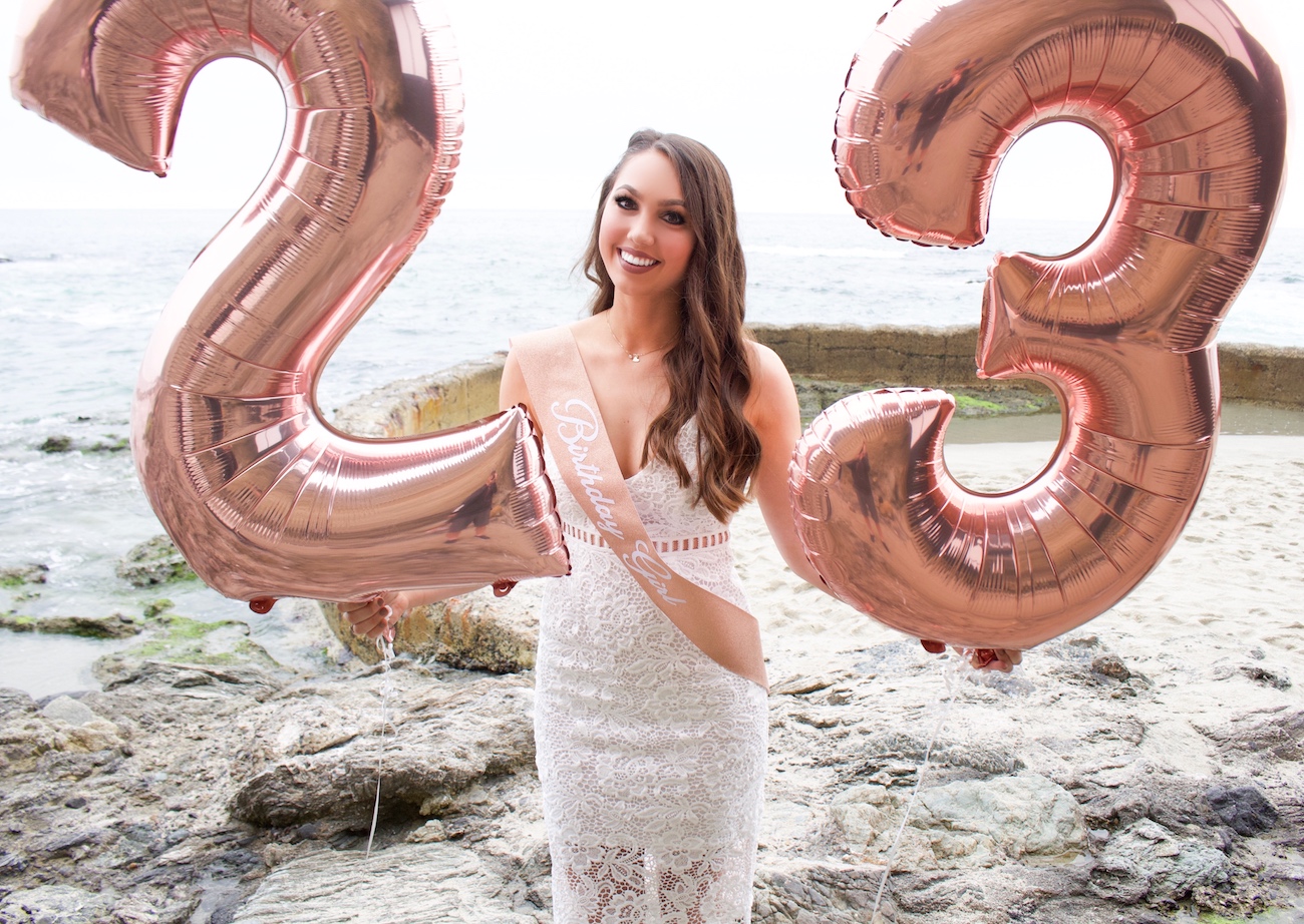 rose gold birthday number balloons