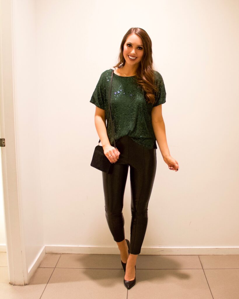 sequin top holiday party outfit