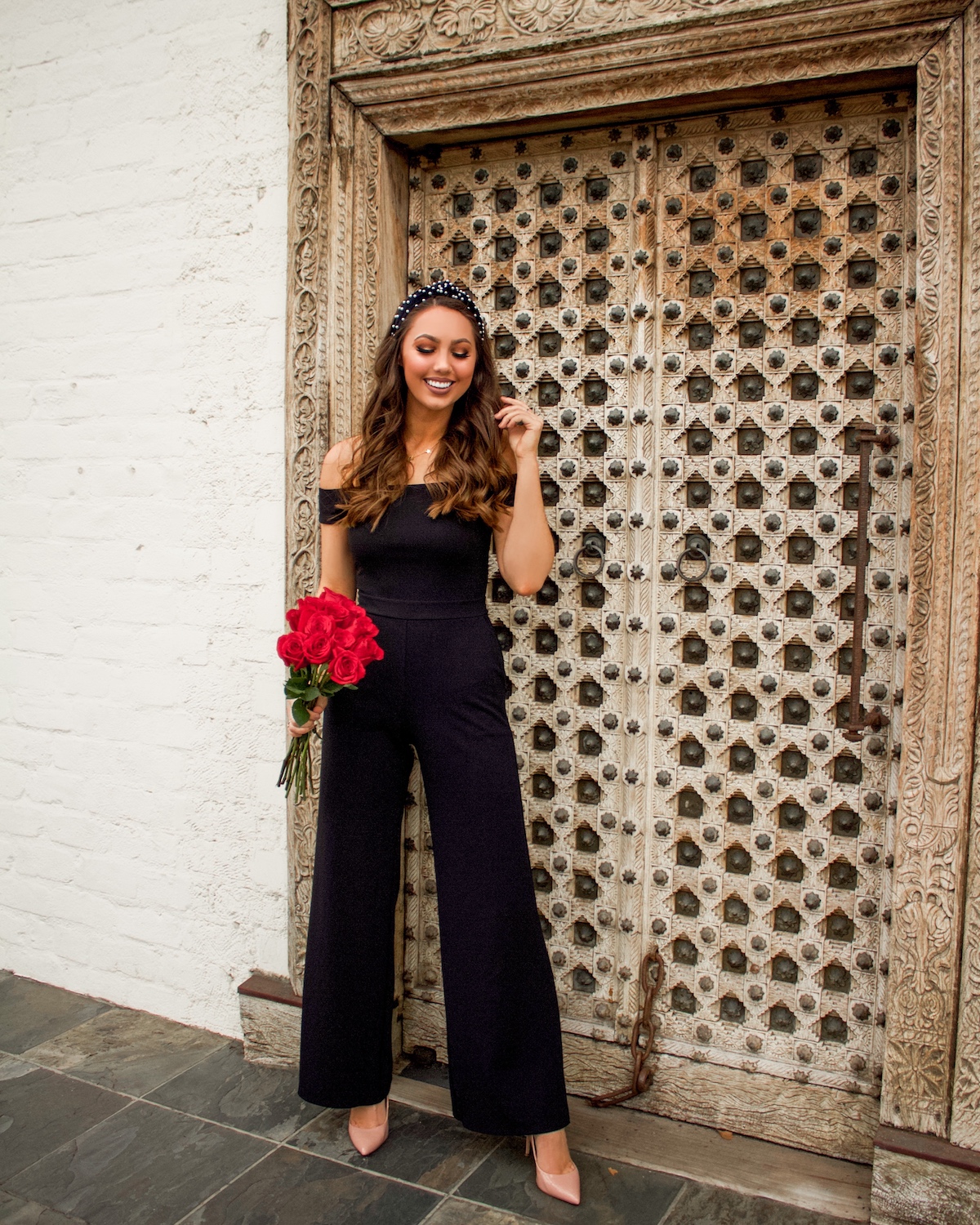 black off the shoulder jumpsuit