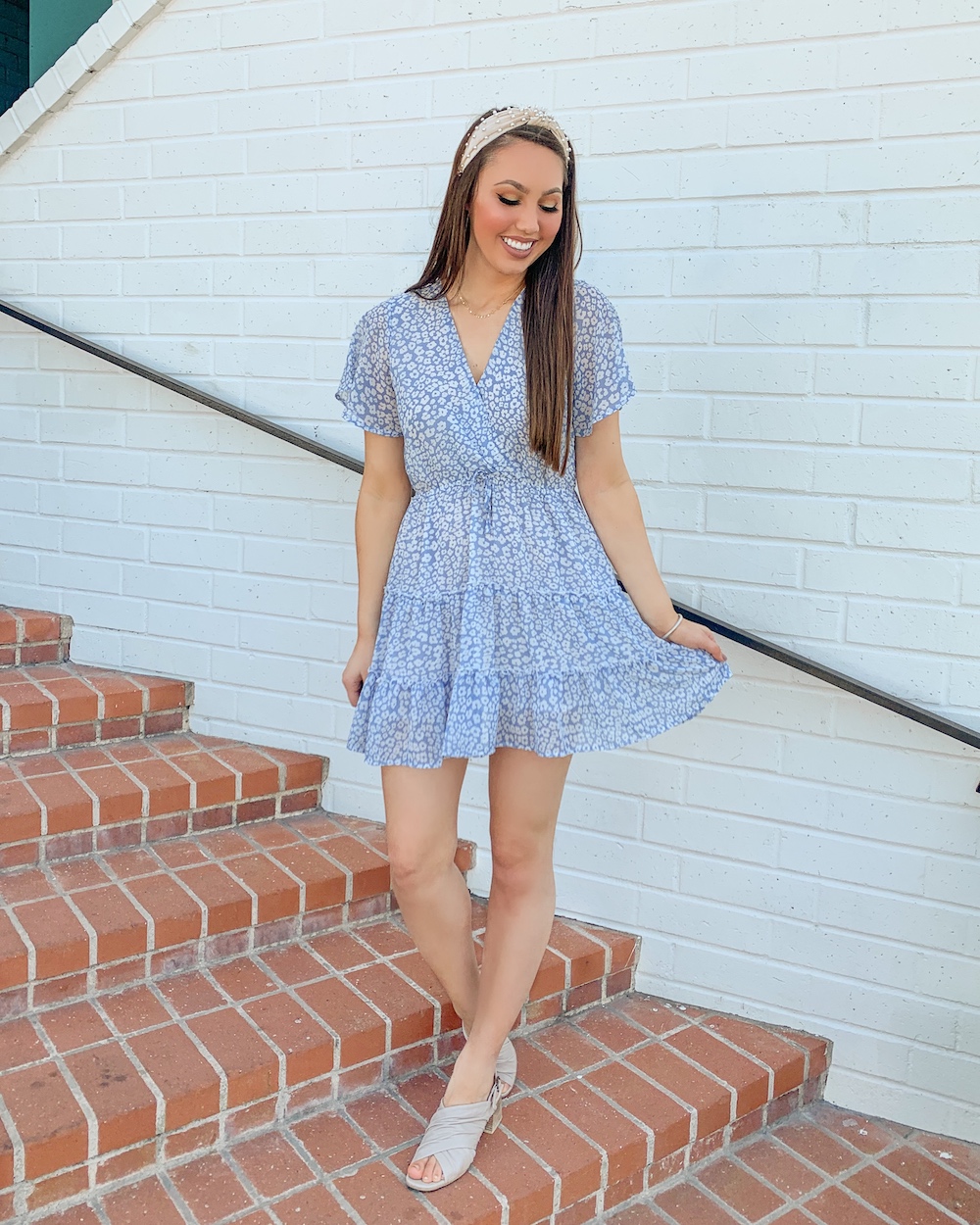 blue flower short dress