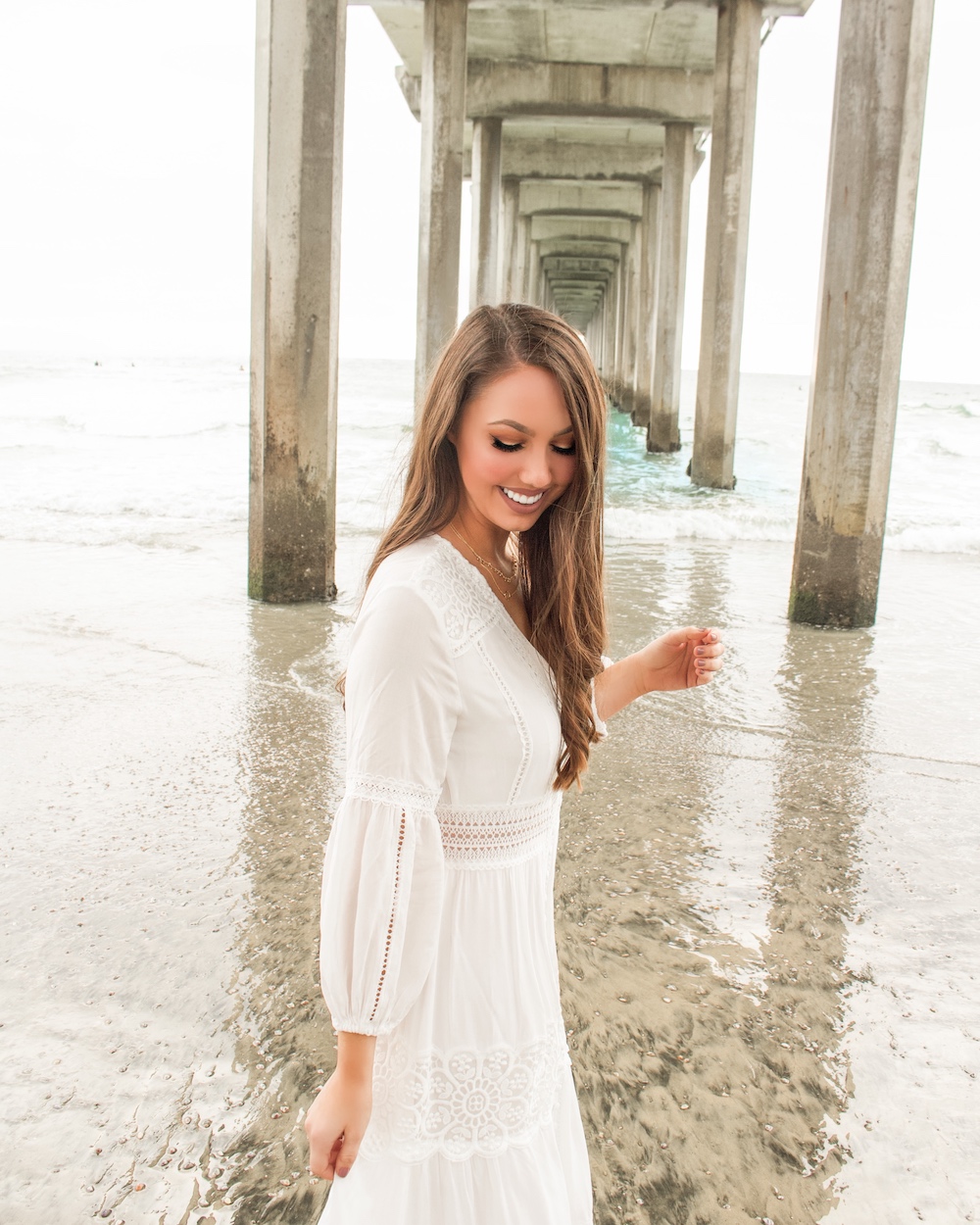 white crochet maxi dress button up