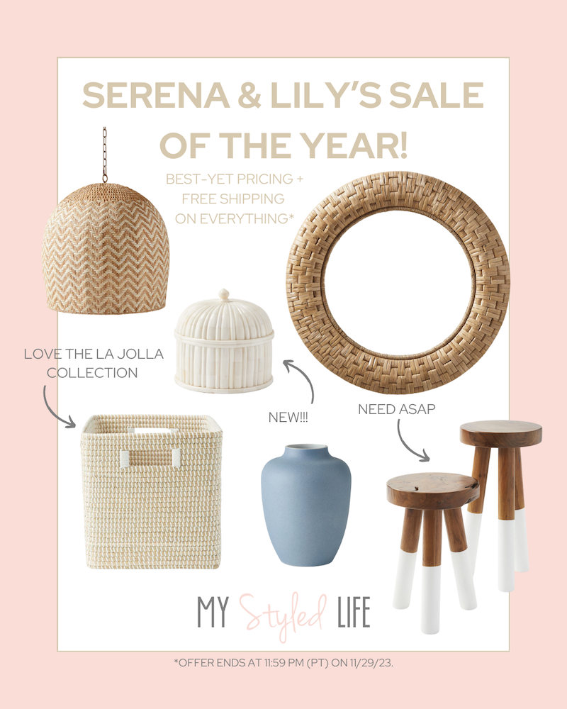 Serena & Lily’s Sale of the Year. Images of different items on sale.